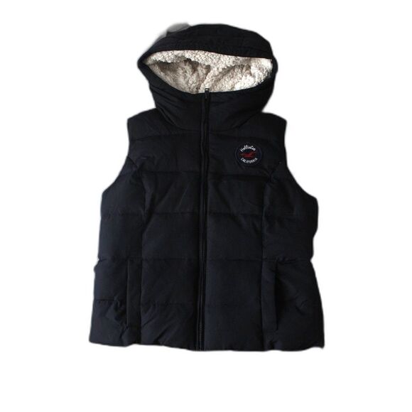 Hollister Women's Navy Sherpa Lined Hooded Down Puffer Vest - Picture 6 of 7
